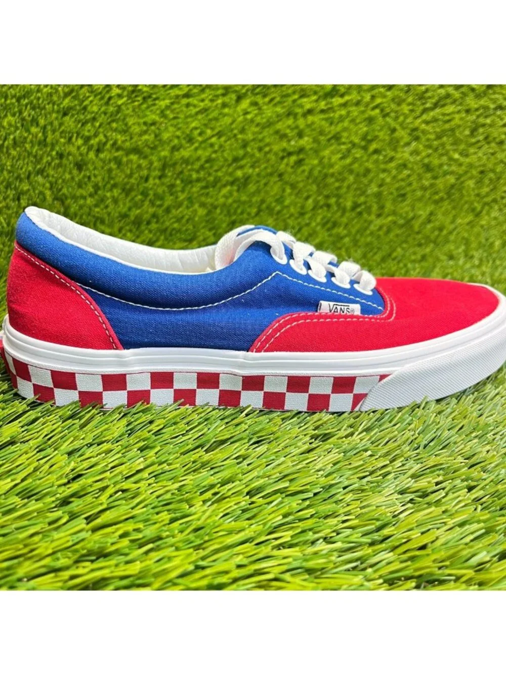 Vans Era BMX Checkerboard Womens Size 8 Red Blue Athletic Skate Shoes Sneakers
